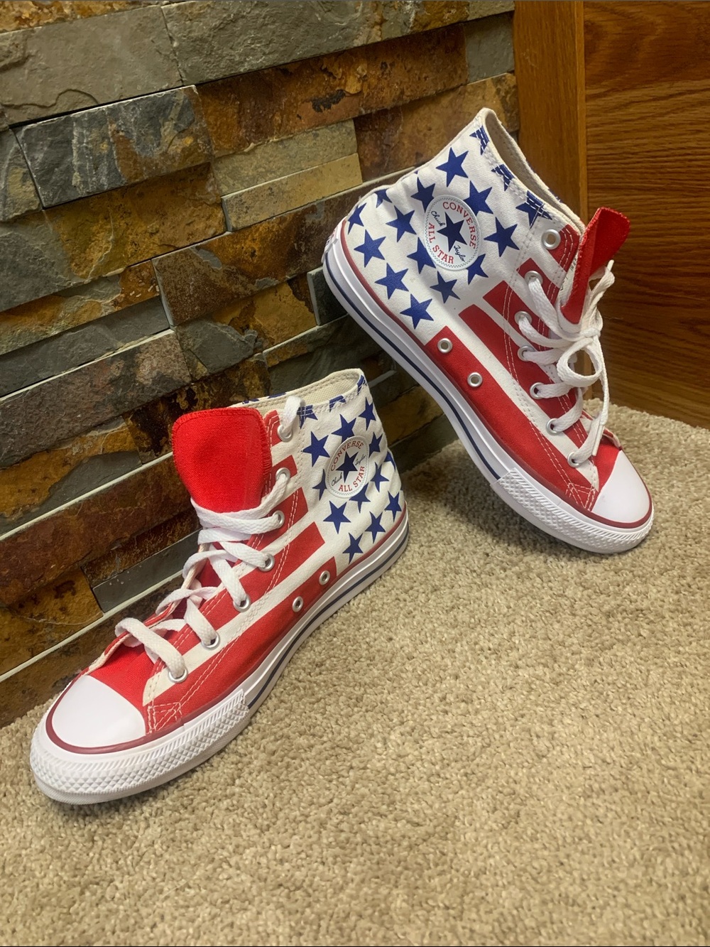 Converse hi too patriotic American flag design 250 woman’s 8 men’s 6
